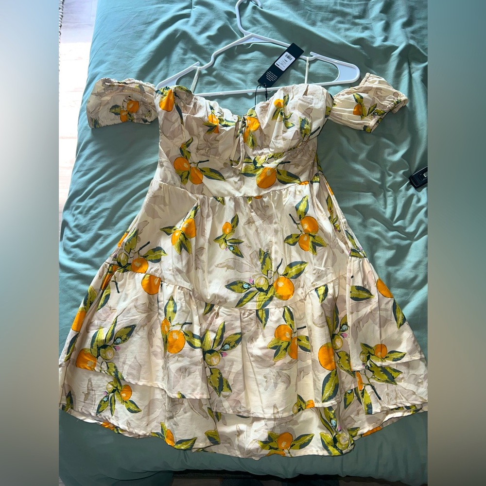 Floral Off-Shoulder Dress - Cream and Orange
